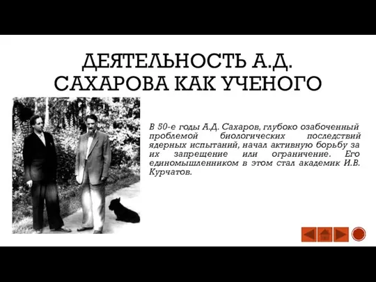 ДЕЯТЕЛЬНОСТЬ А.Д. САХАРОВА КАК УЧЕНОГО В 50-е годы А.Д. Сахаров, глубоко озабоченный