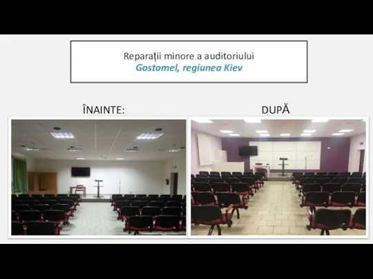 Reparații minore a auditoriului Gostomel, regiunea Kiev ÎNAINTE: DUPĂ: