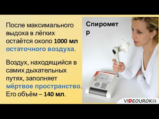 После максимального выдоха в лёгких остаётся около 1000 мл остаточного воздуха. Воздух,