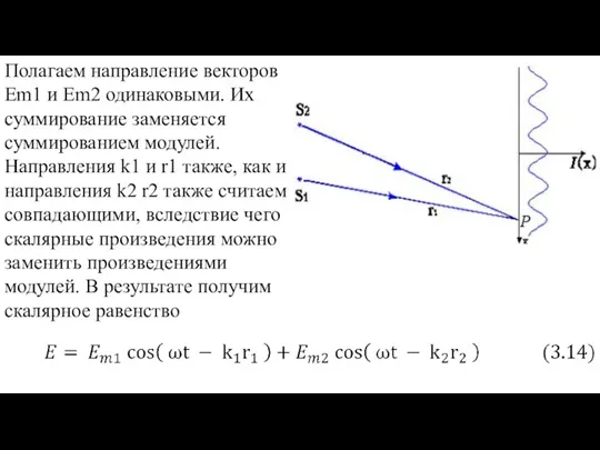 Полагаем направление векторов Em1 и Em2 одинаковыми. Их суммирование заменяется суммированием модулей.