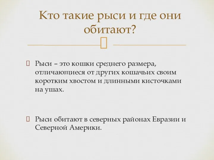 Рыси – это кошки среднего размера, отличающиеся от других кошачьих своим коротким