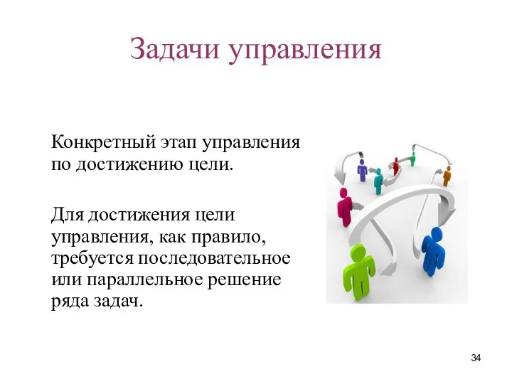 Задачи управления Конкретный этап управления по достижению цели. Для достижения цели управления,