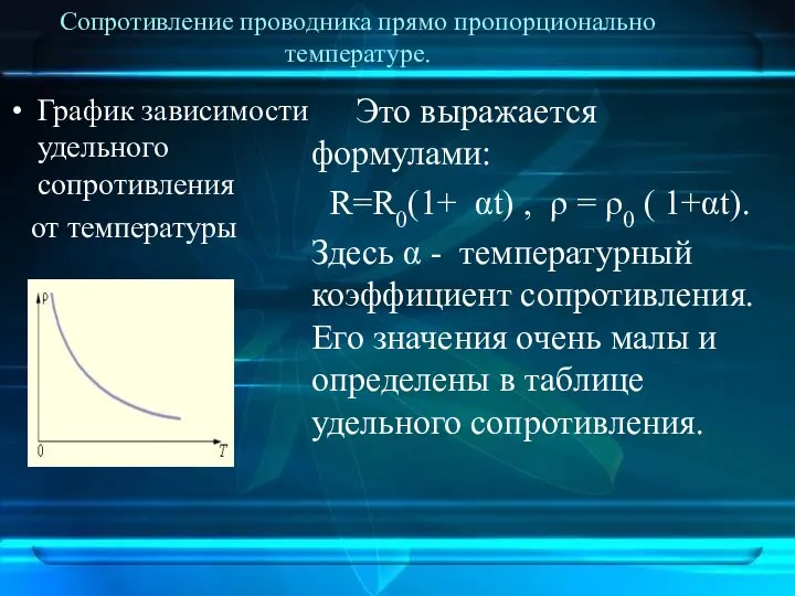 Сопротивление проводника прямо пропорционально температуре. График зависимости удельного сопротивления от температуры Это