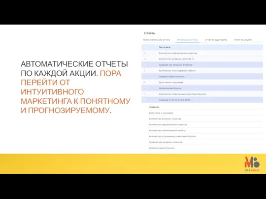 АВТОМАТИЧЕСКИЕ ОТЧЕТЫ ПО КАЖДОЙ АКЦИИ. ПОРА ПЕРЕЙТИ ОТ ИНТУИТИВНОГО МАРКЕТИНГА К ПОНЯТНОМУ И ПРОГНОЗИРУЕМОМУ.