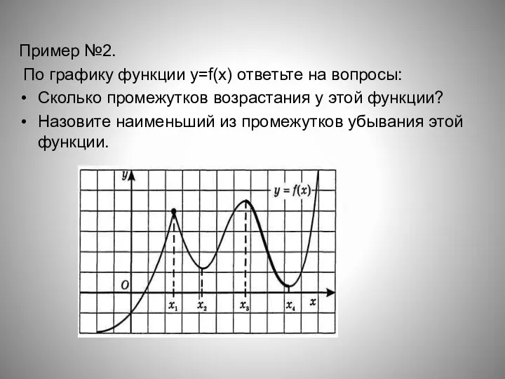 Пример №2. По графику функции y=f(x) ответьте на вопросы: Сколько промежутков возрастания