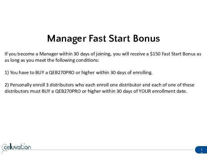 Manager Fast Start Bonus If you become a Manager within 30 days