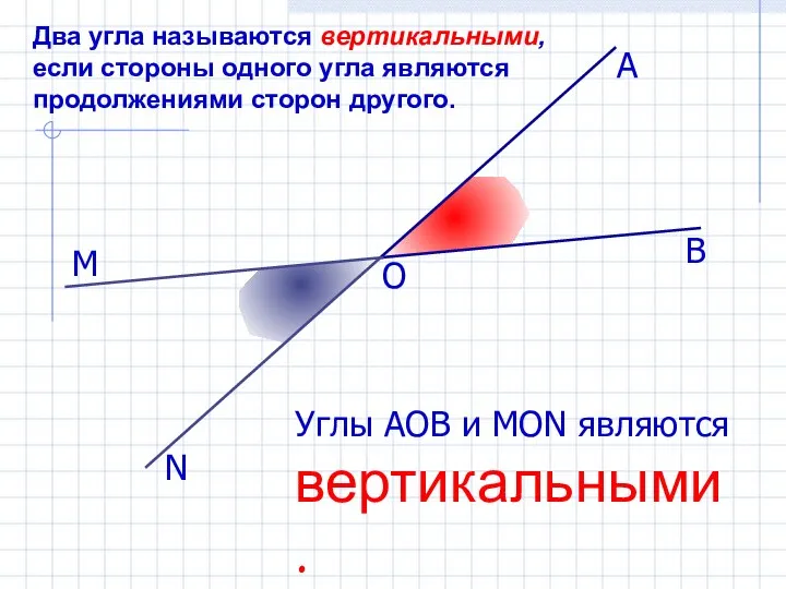Два угла называются вертикальными, если стороны одного угла являются продолжениями сторон другого.