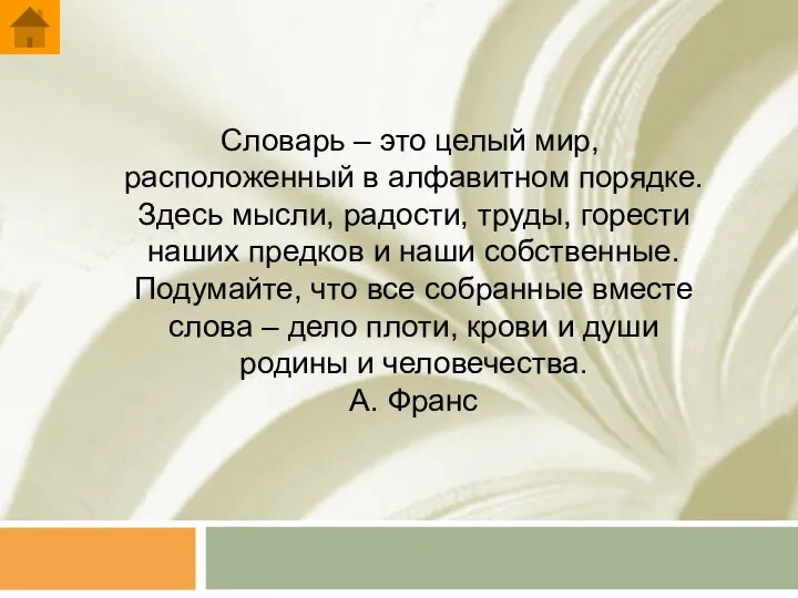 Словарь – это целый мир, расположенный в алфавитном порядке. Здесь мысли, радости,