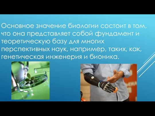 Основное значение биологии состоит в том, что она представляет собой фундамент и