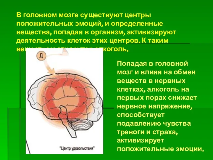 В головном мозге существуют центры положительных эмоций, и определенные вещества, попадая в