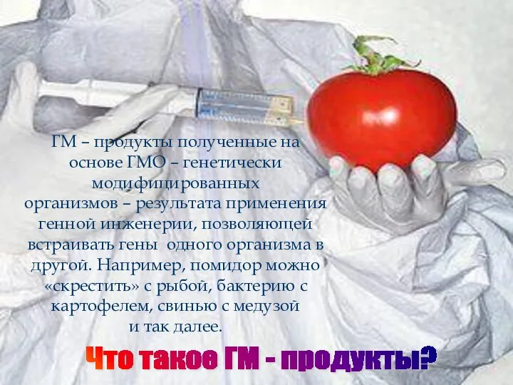 ГМ – продукты полученные на основе ГМО – генетически модифицированных организмов –