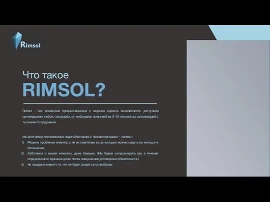 Что такое RIMSOL? Rimsol - это коллектив профессионалов с задачей сделать безопасность