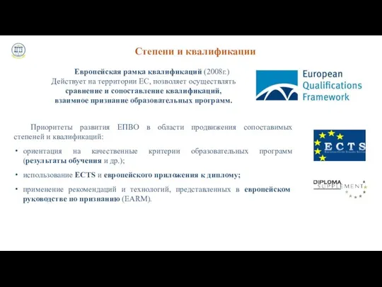 Степени и квалификации Приоритеты развития ЕПВО в области продвижения сопоставимых степеней и