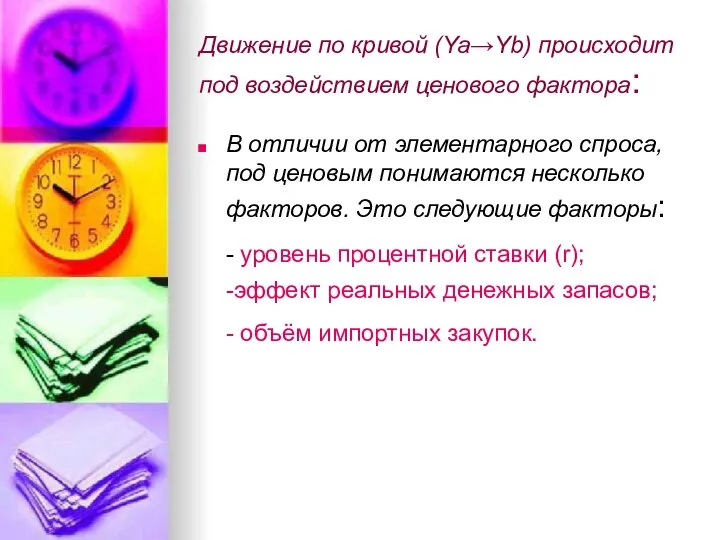 Движение по кривой (Ya→Yb) происходит под воздействием ценового фактора: В отличии от