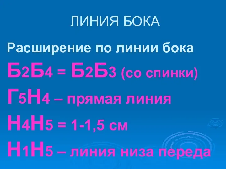 ЛИНИЯ БОКА Расширение по линии бока Б2Б4 = Б2Б3 (со спинки) Г5Н4