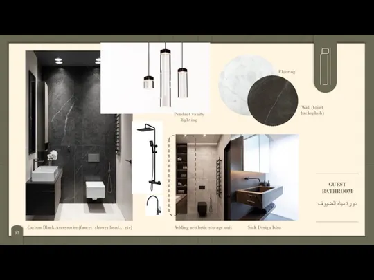 GUEST BATHROOM دورة مياه الضيوف Carbon Black Accessories (faucet, shower head… etc)