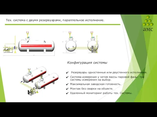 Конфигурация системы Резервуары одностенные или двустенного исполнения. Система измерения у четом массы