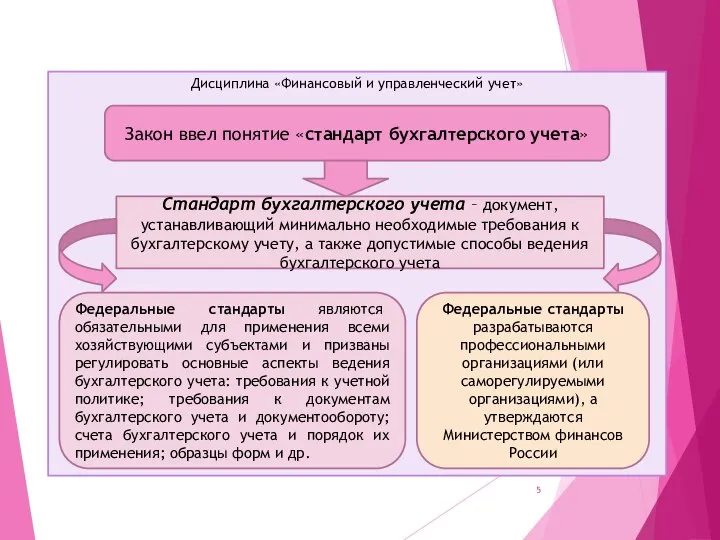 Дисциплина «Финансовый и управленческий учет» Закон ввел понятие «стандарт бухгалтерского учета» Стандарт