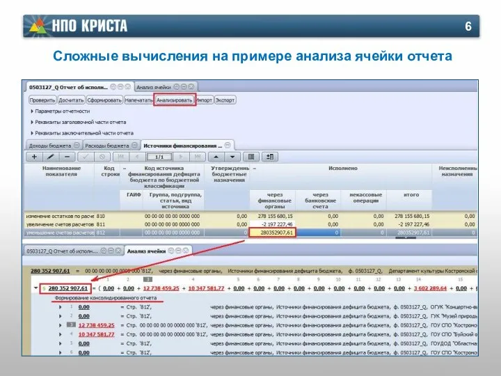 Сложные вычисления на примере анализа ячейки отчета