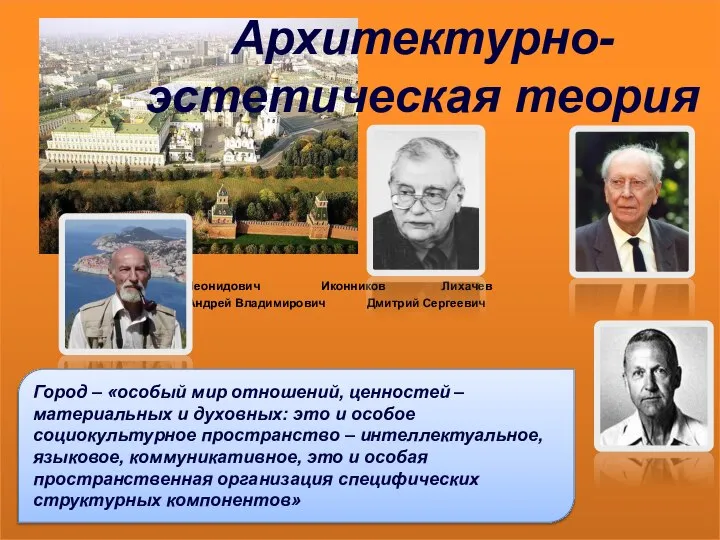 Глазычев Вячеслав Леонидович Иконников Лихачев Андрей Владимирович Дмитрий Сергеевич Эндрю Кевин Линч