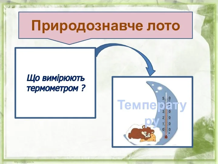 Що вимірюють термометром ? Природознавче лото Температуру