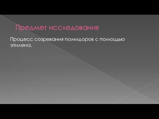 Предмет исследования Процесс созревания помидоров с помощью этилена.