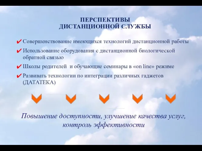 ПЕРСПЕКТИВЫ ДИСТАНЦИОННОЙ СЛУЖБЫ Совершенствование имеющихся технологий дистанционной работы Использование оборудования с дистанционной