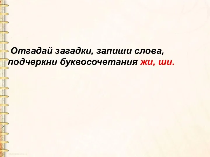 Отгадай загадки, запиши слова, подчеркни буквосочетания жи, ши.