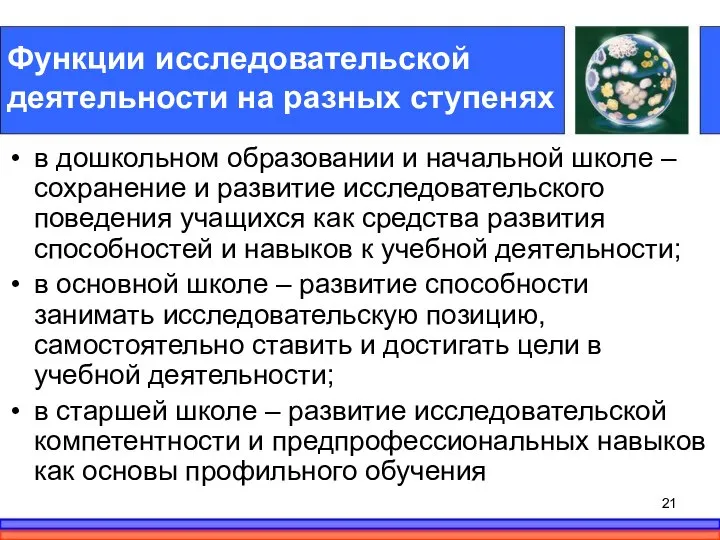 Функции исследовательской деятельности на разных ступенях в дошкольном образовании и начальной школе