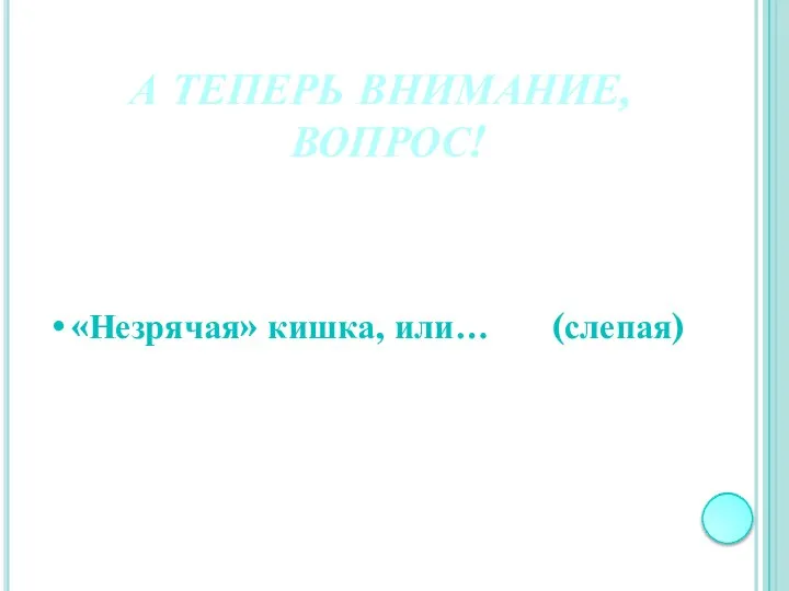 А ТЕПЕРЬ ВНИМАНИЕ, ВОПРОС! «Незрячая» кишка, или… (слепая)