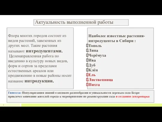 Актуальность выполненной работы 2 Флора многих городов состоит из видов растений, завезенных