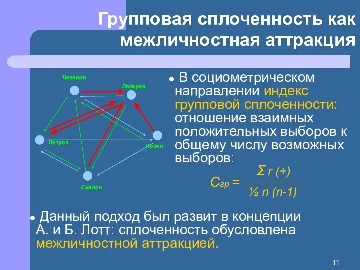 Групповая сплоченность как межличностная аттракция В социометрическом направлении индекс групповой сплоченности: отношение