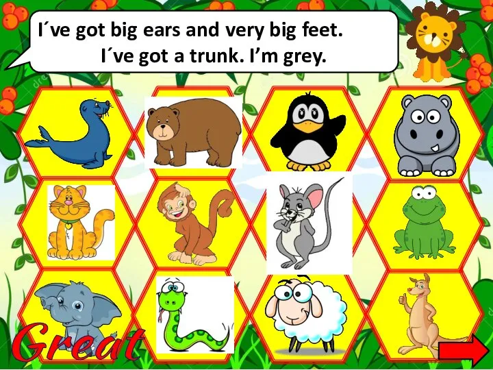 I´ve got big ears and very big feet. I´ve got a trunk. I’m grey. Great