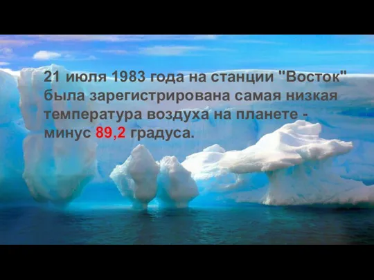 21 июля 1983 года на станции "Восток" была зарегистрирована самая низкая температура