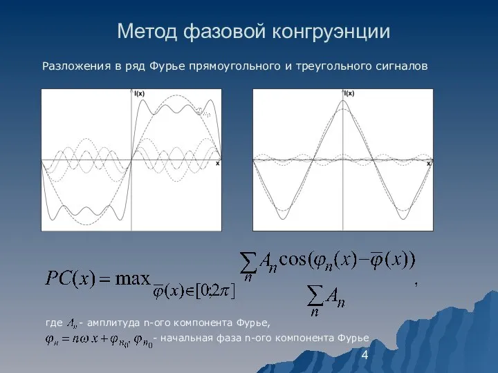 Метод фазовой конгруэнции Разложения в ряд Фурье прямоугольного и треугольного сигналов где