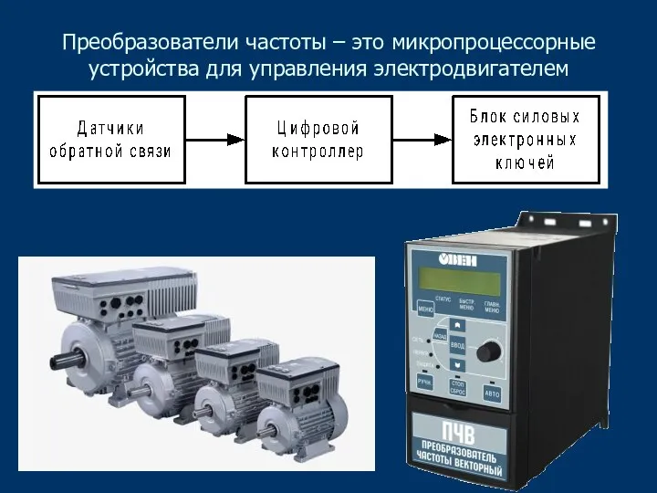 Преобразователи частоты – это микропроцессорные устройства для управления электродвигателем