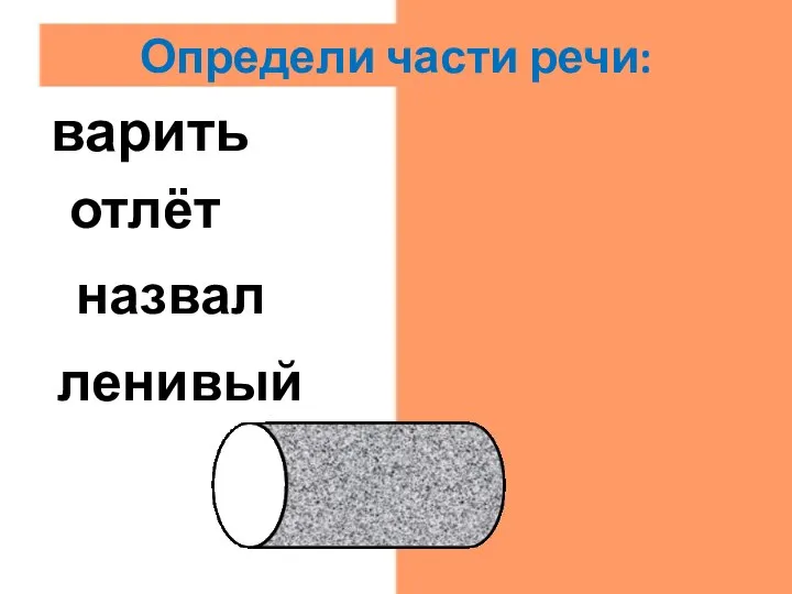 ленивый прил. назвал гл. отлёт сущ. варить гл. Определи части речи: