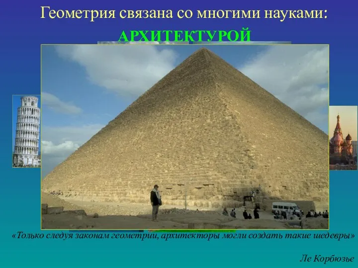 Геометрия связана со многими науками: АРХИТЕКТУРОЙ «Только следуя законам геометрии, архитекторы могли