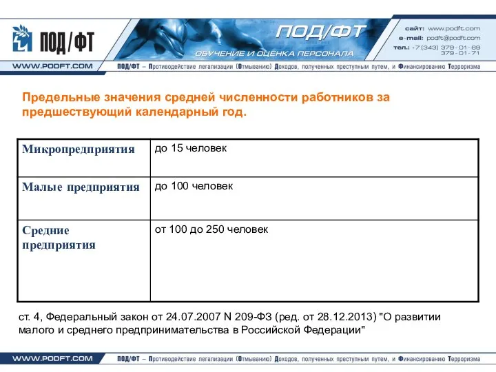 Предельные значения средней численности работников за предшествующий календарный год. ст. 4, Федеральный