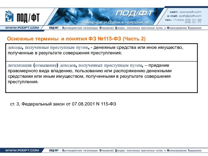 Основные термины и понятия ФЗ №115-ФЗ (Часть 2) ст. 3, Федеральный закон от 07.08.2001 N 115-ФЗ