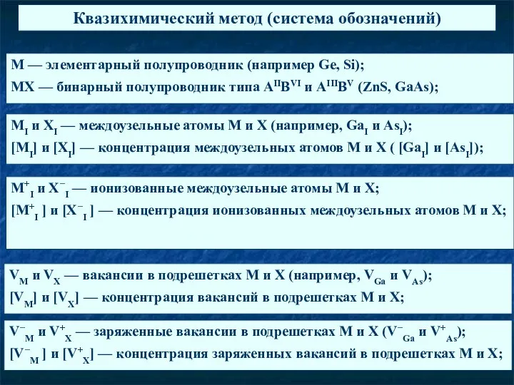 Квазихимический метод (система обозначений) VM и VX — вакансии в подрешетках M