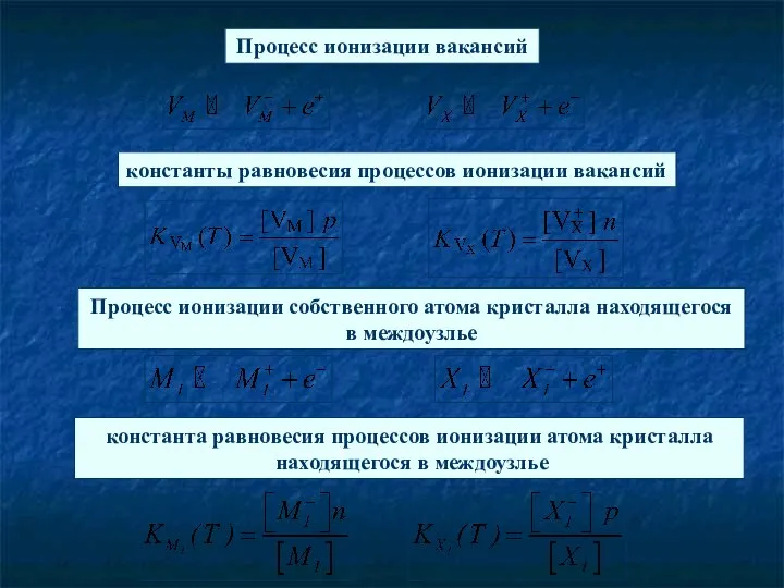 Процесс ионизации вакансий константы равновесия процессов ионизации вакансий Процесс ионизации собственного атома