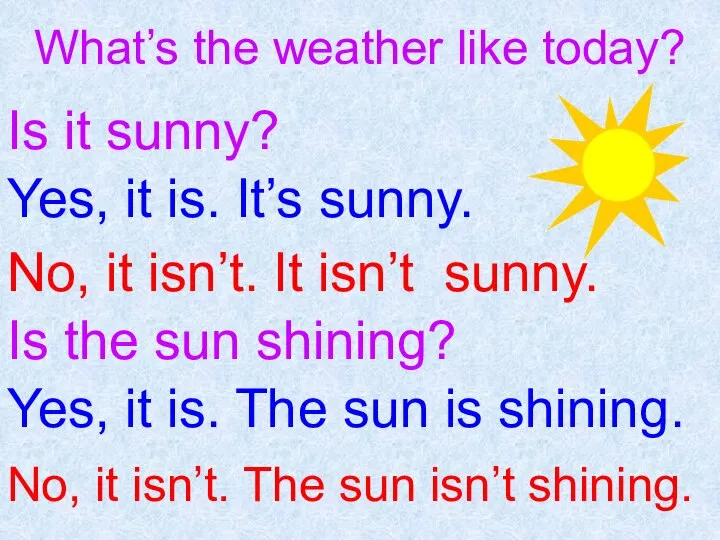 What’s the weather like today? Is the sun shining? Yes, it is.