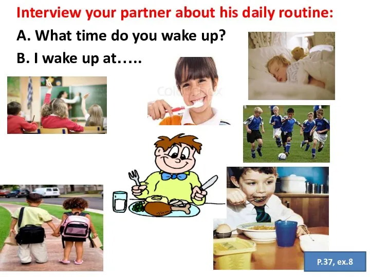 Interview your partner about his daily routine: A. What time do you