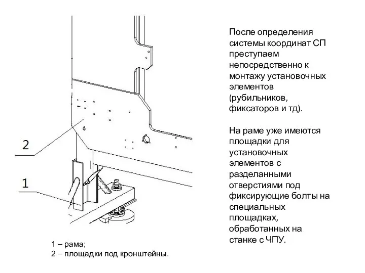 1 – рама; 2 – площадки под кронштейны. После определения системы координат