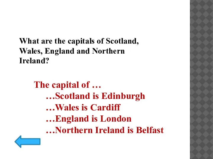 What are the capitals of Scotland, Wales, England and Northern Ireland? The