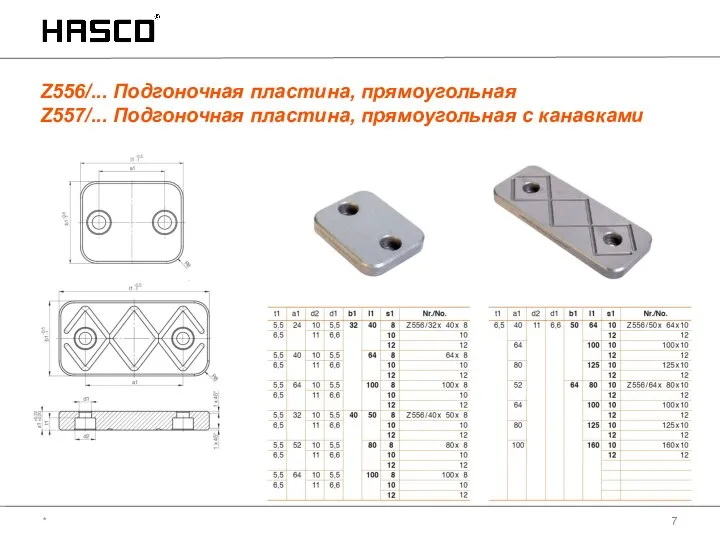 Z556/... Подгоночная пластина, прямоугольная Z557/... Подгоночная пластина, прямоугольная с канавками *