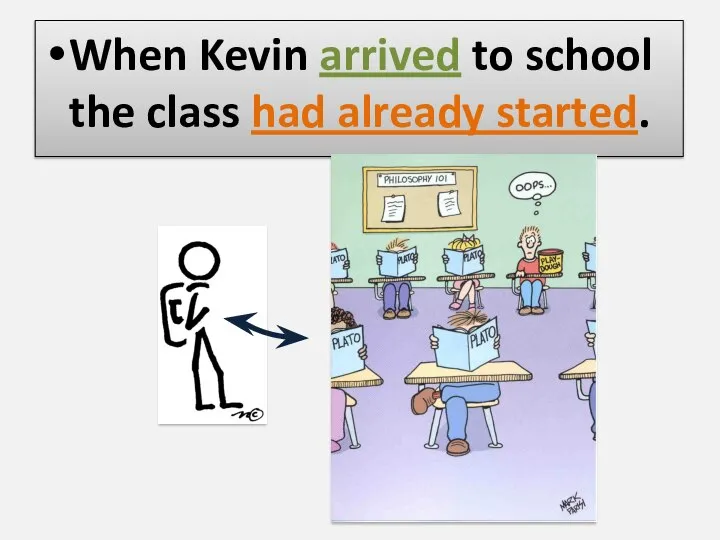 When Kevin arrived to school the class had already started.