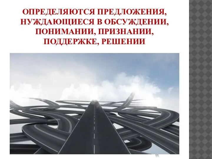 ОПРЕДЕЛЯЮТСЯ ПРЕДЛОЖЕНИЯ, НУЖДАЮЩИЕСЯ В ОБСУЖДЕНИИ, ПОНИМАНИИ, ПРИЗНАНИИ, ПОДДЕРЖКЕ, РЕШЕНИИ