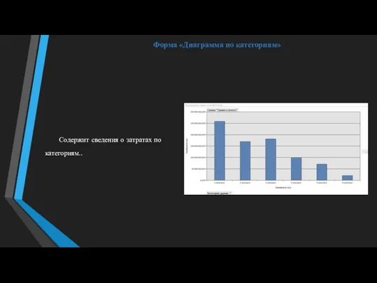 Форма «Диаграмма по категориям» Содержит сведения о затратах по категориям..